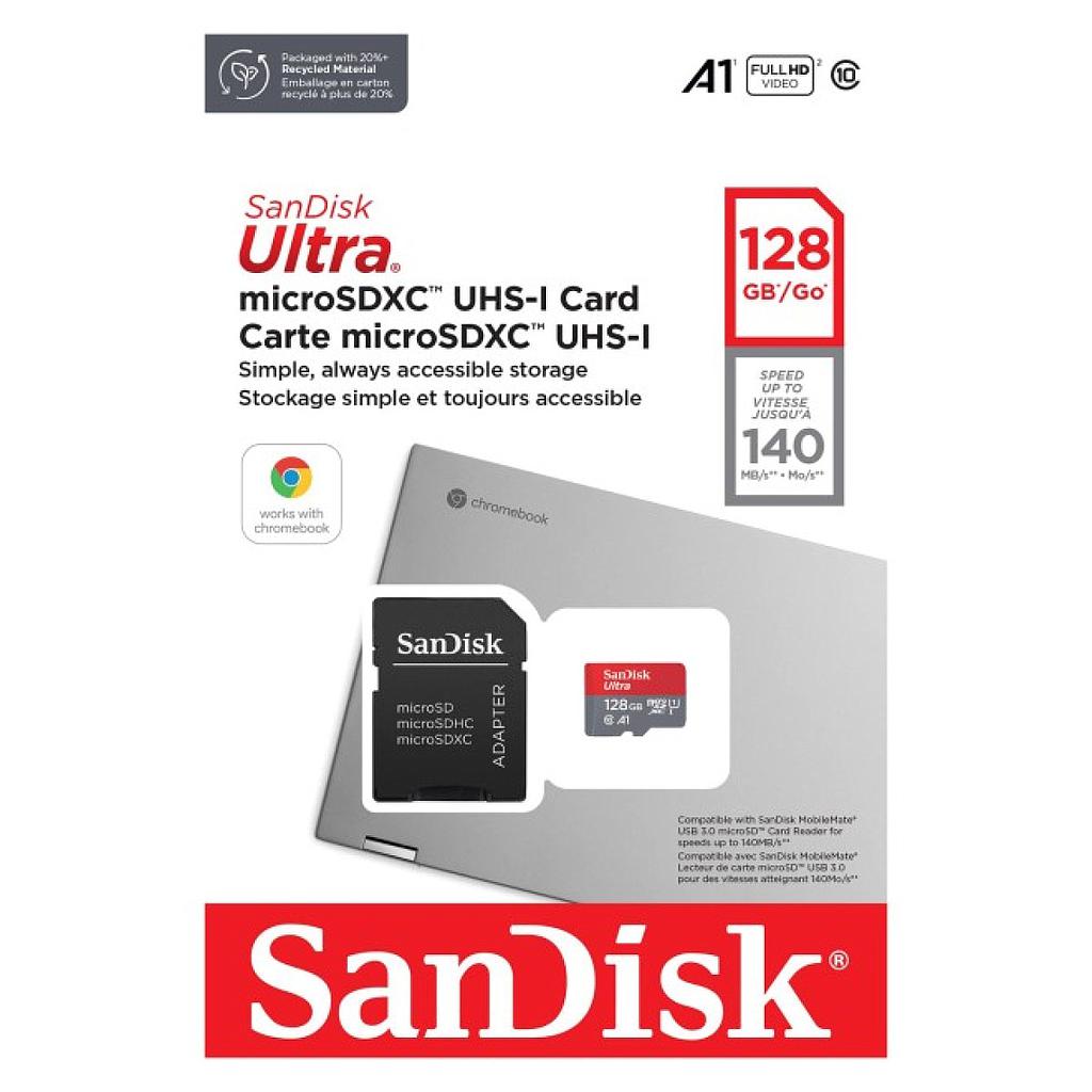 SanDisk 128 Go Ultra microSDXC UHS-I Carte + Adaptateur SD